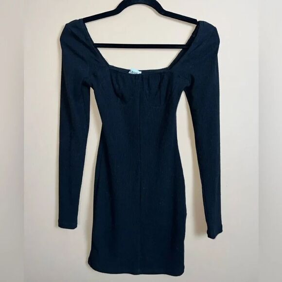 Princess Polly Black Ribbed Bodycon Long Sleeve Off the Shoulder Dress Size 2 - Picture 1 of 5